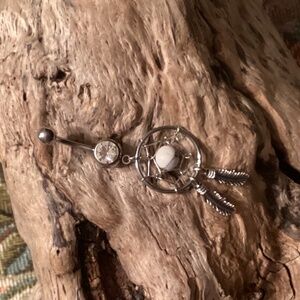Silver Crystal Barbell Dreamcatcher Belly Ring